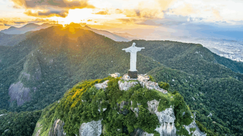 Aerial view of Christ the Redeemer in Rio de Janeiro – iconic landmark on a 5-day Rio de Janeiro itinerary