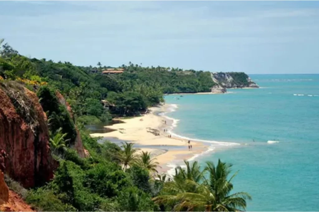 Low tide reflections at Praia do Espelho – scenic beach in Northeast Brazil