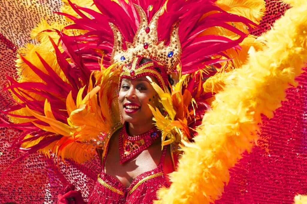 Samba school dancer in Rio de Janeiro, showcasing vibrant culture at one of the best places to visit in Brazil this summer